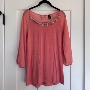 BKE Coral Blouse with Jewel Neckline